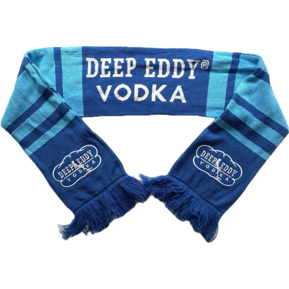 NEW DEEP EDDY VODKA Winter Striped Knit Scarf w Fringe & Embroidered‎ Patches